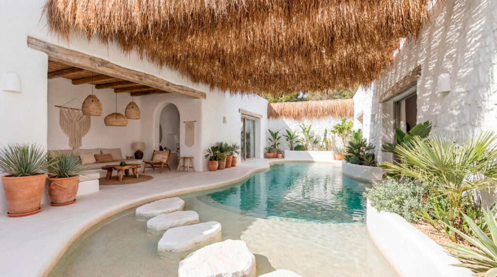 Weisse Villa mit Pool und Garten